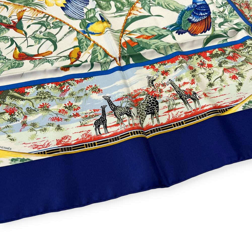 Hermes Paris Tropiques 90 Silk Carre Scarf Blue Tropical Bird 35 Square France - Picture 11 of 16